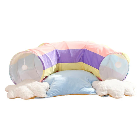 Cat Tubes and Tunnels Cat Tunnel Bed with Removable Cathole Tube Velvet Cushion Pet Snuggery Hideout for Rabbit Kitten Puppy